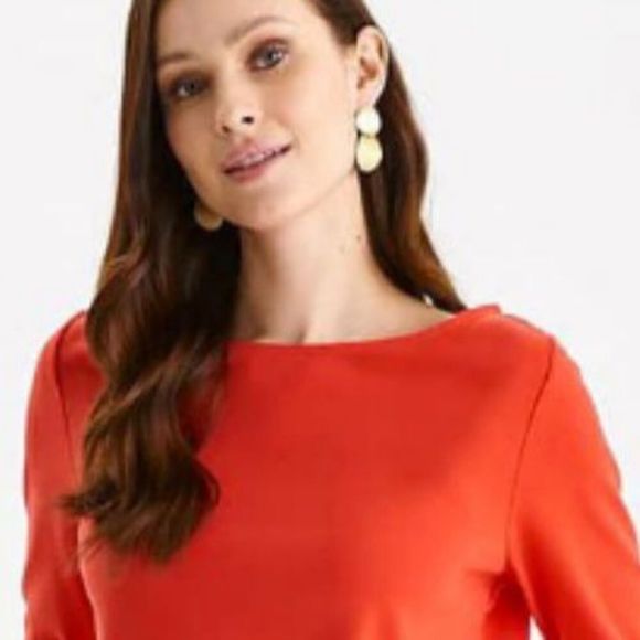 DKNY | Tunic Top Patch Pockets Cotton Stretch Poplin Crewneck Blouse Orange - 10 - Picture 5 of 11